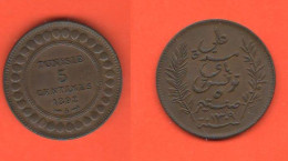 Tunisie Tunisia 5 Centimes 1892 A  Bronze Coin - Tunesië