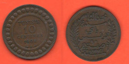Tunisie Tunisia 10 Centimes 1908 A  Bronze Coin - Túnez