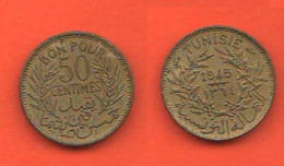 Tunisie Tunisia Bon Pour 50 Centimes 1945  Bronze Coin     C 4 - Túnez