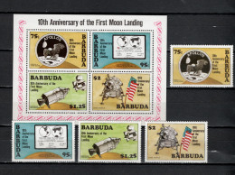 Barbuda 1980 Space, Apollo 11 Moonlanding 10th Anniversary Set Of 4 + S/s MNH - North  America