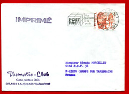 1985 - Susse - Lettre De Lausanne Pour La France - Oblitération "POST PAC" Sur Tp N° 1038 - Tarif Imprimé - Marcophilie
