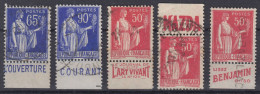 FRANCE PAIX LOT DE VIGNETTES PUB OUVERTURE COURANT ART VIVANT MAZDA BENJAMIN - Used Stamps