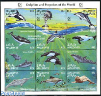 Maldives 1995 Dolpins And Porpoises 12v M/s, Mint NH, Nature - Sea Mammals - Maldivas (1965-...)