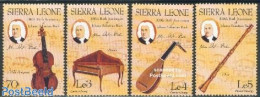 Sierra Leone 1985 J.S. Bach 4v, Mint NH, Performance Art - Music - Musical Instruments - Música