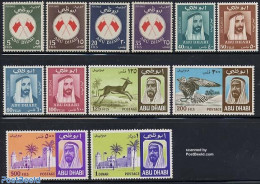 Abu Dhabi 1967 Definitives 12v, Mint NH, History - Nature - Flags - Animals (others & Mixed) - Birds - Art - Castles &.. - Schlösser U. Burgen