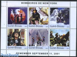 Guinea Bissau 2003 Fire Fighters 6v M/s, Mint NH, Nature - Transport - Dogs - Fire Fighters & Prevention - Feuerwehr