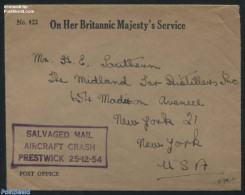 Great Britain 1954 Salvaged Mail After Aircraft Crash Prestwick 25-12-1954, Postal History, Transport - Aircraft & Avi.. - Brieven En Documenten