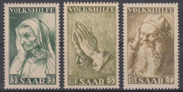 Saarland MiNr. 365-67  Volkshilfe - Gemälde - Dürers Mutter - Betende Hände - Postfrisch 1955 - Nuevos