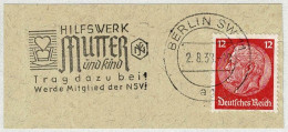 Deutsches Reich 1938, Flaggenstempel Hilfswerk Mutter Und Kind Berlin, Mère Et Enfant / Mother And Child, Wiege - Otros & Sin Clasificación