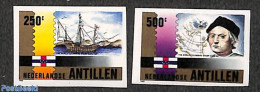 Netherlands Antilles 1992 Columbus 2v, Imperforated, Mint NH, History - Transport - Various - Explorers - Ships And Bo.. - Explorateurs