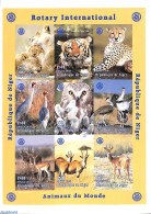 Niger 1988 Animals 9v M/s, Imperforated, Mint NH, Nature - Various - Animals (others & Mixed) - Birds - Cat Family - O.. - Rotary, Lions Club