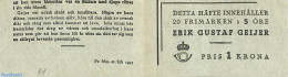 Sweden 1947 Erik Gustav Geijer Booklet, Mint NH, Stamp Booklets - Art - Authors - Composers - Ongebruikt