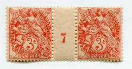 FRANCE N°109  ** TYPE BLANC IA EN PAIRE AVEC MILLESIME 7 ( 1907 ) - Millésime