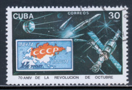 Cuba 1987 Mi# 3141 Used - October Revolution, Russia, 70th Anniv. / Space - América Del Norte