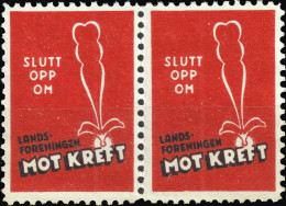 NORVÈGE / NORWAY - National Association Against Cancer Charity Stamp (SLUTT OPP OM / Landsforeningen MOT KREFT) - (red) - Krankheiten