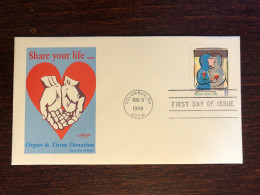 USA FDC COVER 1998 YEAR ORGAN DONATION HEALTH MEDICINE STAMPS - 1991-2000