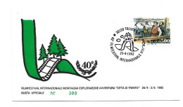 Busta Ufficiale TRENTO 40°FILM FESTIVAL MONTAGNA Con Annullo Speciale Trento 25/4/1992 - Climbing