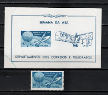 Brazil 1967 Space, Aviation, Flight Week Stamp + S/s MNH - South America