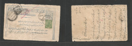 Afghanistan. 1926 (Apr) Rahawaf - Pakistan, Peshawar Via Landikhana (24 Apr) Local Early Blue Stationary Card + India 1/ - Afganistán