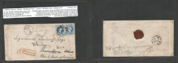 Austria. 1872 (17 March) Czechoslovakia, Trebitsch, Moravia - USA, Hamilton, OH. Multifkd Envelope 10 Kr Blue Pair, Tied - Other & Unclassified