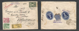 Austria - Xx. 1912. Triest - Chile, Valparaiso (9 Nov) Villa Fabiani. Registered Multifkd Env At 65h Rate, Perfin. CA Re - Otros & Sin Clasificación