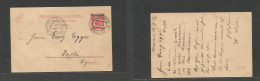 Austrian Levant. 1905 (17 July) Turkey, Mersina - Jaffa, Palestine (25 July) 20 Par Ovptd Pink Stationary Card. Very Sca - Andere & Zonder Classificatie