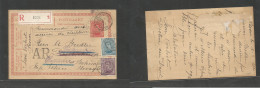Belgium - Stationery. 1920 (2 June) Boom - Slovakia, Bohemia. Registered AR Multifkd 10c Red Stat Card + 2 Adtl At 50c R - Other & Unclassified