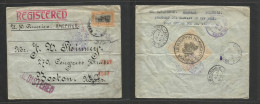 Bulgaria. 1916 (8 March) Burgos - USA, Boston, Mass. Registered 50c Single Fkd Comercial Envelope Incl Cds, Transited Fr - Andere & Zonder Classificatie