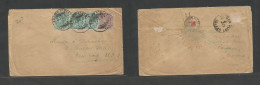 Burma. 1902 (3 Febr) British India. Fraser Street - USA, NYC (8 March) Multifkd Env QV At 2 1/2a Rate, Tied Cds, Reverse - Burma (...-1947)