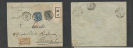 Chile - Xx. 1905 (9 Dic) Angol - Brazil, R. Janeiro (25 Dec) Via Buenos Aires. Registered AR Multifkd Mixed Issues Comer - Cile