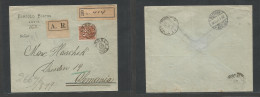 Chile - Xx. 1907 (29 Apr) Angol - Germany, Dresden (30 May) Comercial Registered AR Single 25c Brown Fkd Envelope, Tied - Chili