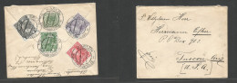 Czechoslovakia. 1908 (23 March) Austrian Postal Admin. Karlin - USA, Tucson, Arizona (territorial US) Multifkd Reverse, - Otros & Sin Clasificación