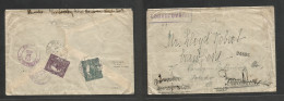 Czechoslovakia. 1920 (Jan) Komarom - USA, PA, Crawford, Franklin (19 Feb) Unsealed Registered Reverse Multifkd Envelope - Andere & Zonder Classificatie