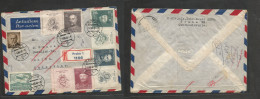 Czechoslovakia. 1948 (4 July) Prague - Palestine, Haifa (8 July) Registered Air Multifkd Env + Margin Flowers Labels. Re - Other & Unclassified