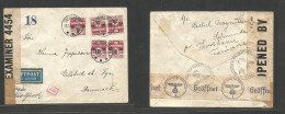 Faroe Isl.. 1941 (18 March) Thorshavn - Denmark, Gelsted. Air Multifkd Env, Ovptd Issue At 190 Ore Rate, Cds, With Briti - Faeroër