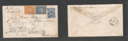 Dominican Rep. 1895 (25 June) Puerto Plata - Germany, Sachsen, Pulnitz. Registered 5c Blue + 2 Adtls Stationary Envelope - Dominicaanse Republiek