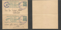 Dominican Rep. 1895 (3 July) Monte Christy Local 1c Green Doble Stat Card Proper Usage Both Ways, Smashing Depart Large - Dominicaine (République)