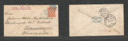 Dominican Rep. 1908 (26 Sept) Santo Domingo - Germany, Hamburg (17 Oct) Via Habana, Cuba. 10c Orange Stationary Envelope - Dominicaanse Republiek
