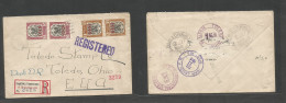 Dominican Rep. 1916 (10 July) SP Macoris - USA, Toledo, OH (18 July) Via Puerto Rico, San Juan - NYC. Registered Multifk - Repubblica Domenicana
