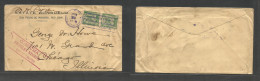 Dominican Rep. 1926 (24 June) San Pedro Macoris - USA, Chicago, Ill. Unsealed Pm 2c Rate Multifkd Env, 1c Green Pair, Ti - Repubblica Domenicana