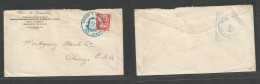 Dominican Rep. 1928 (17 July) San Carlos - USA, Chicago Ill. Stgo Motors Cº. 2c Red Fkd Env, Special Large Cds Blue Type - Dominikanische Rep.