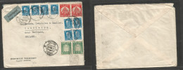 Estonia. 1933 (28 July) Tallinn - England, Castleton. Air Multifkd Mixed Issues Comercial Envelope, Tied Cds + Rolling C - Estland