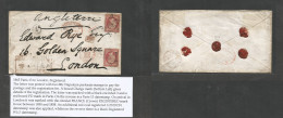 France. 1865 (July) Paris - London, UK (16 July) Registered Multifkd Envelope Bearing 80c Red (x2) Perf, Tied Star Dots - Other & Unclassified