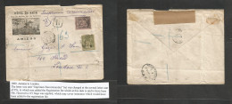 France. 1890 (23 Oct) Amiens - London, UK (24 Oct) Registered Hotel Rhin Illustrated Multifkd Sage Issue Envelope At 1,2 - Andere & Zonder Classificatie