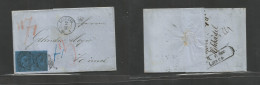 German States-Saxony. 1860 (2 Apr) Leipzig - Switzerland, Zurich (5 Apr) EL With Text Fkd 2gr Pair Good Margins, Tied Ri - Autres & Non Classés