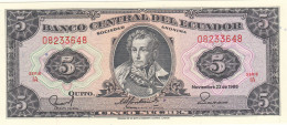 BILLETE ECUADOR 5 SUCRES 1988 SERIE IA P-113d.1 - Other - America