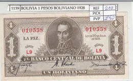 BILLETE BOLIVIA 1 PESO BILLETE BOLIVIANO 1928 P-128a.3 N01139 - Autres - Amérique