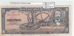 BILLETE CUBA 10 PESOS 1960 P-88c N01151 - Other - America