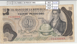 BILLETE COLOMBIA 20 PESOS 1981 P-409d.2 N01141 - Otros – América