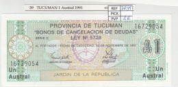 BILLETE ARGENTINA TUCUMAN 1 AUSTRAL 1991 P-S2711b.1 - Autres - Amérique